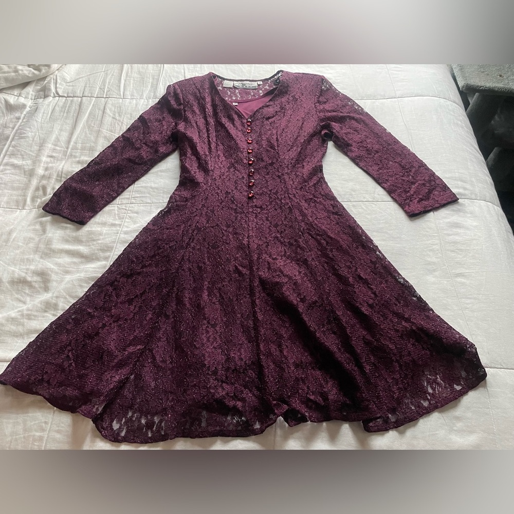 Vintage Burgundy‎ Lace Up Back Mini Dress 10 Vamp Victorian Whimsigoth Witch 90s